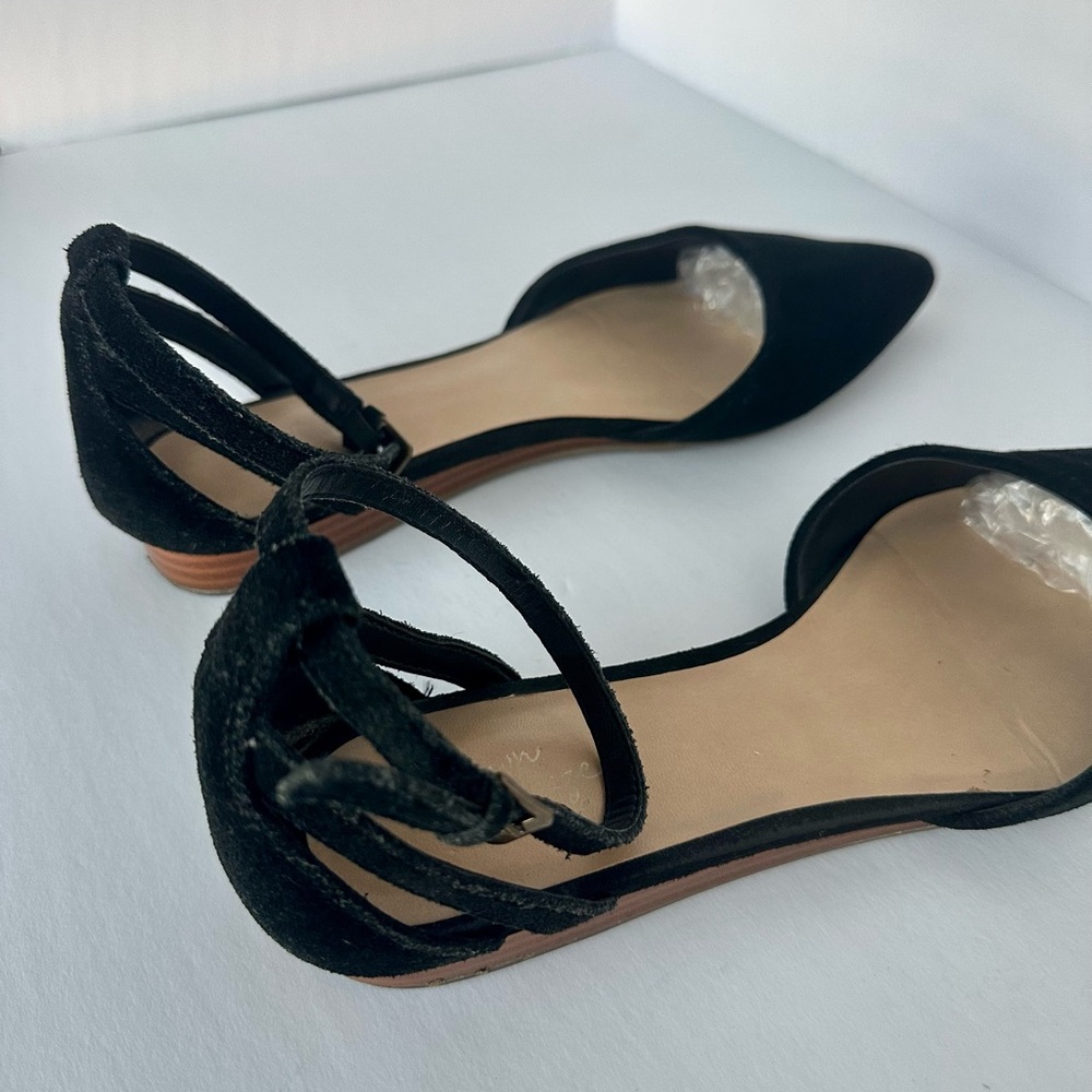 Crown Vintage Women’s black pointed toe faux suede ballet flat adjustable strap - Picture 11 of 17